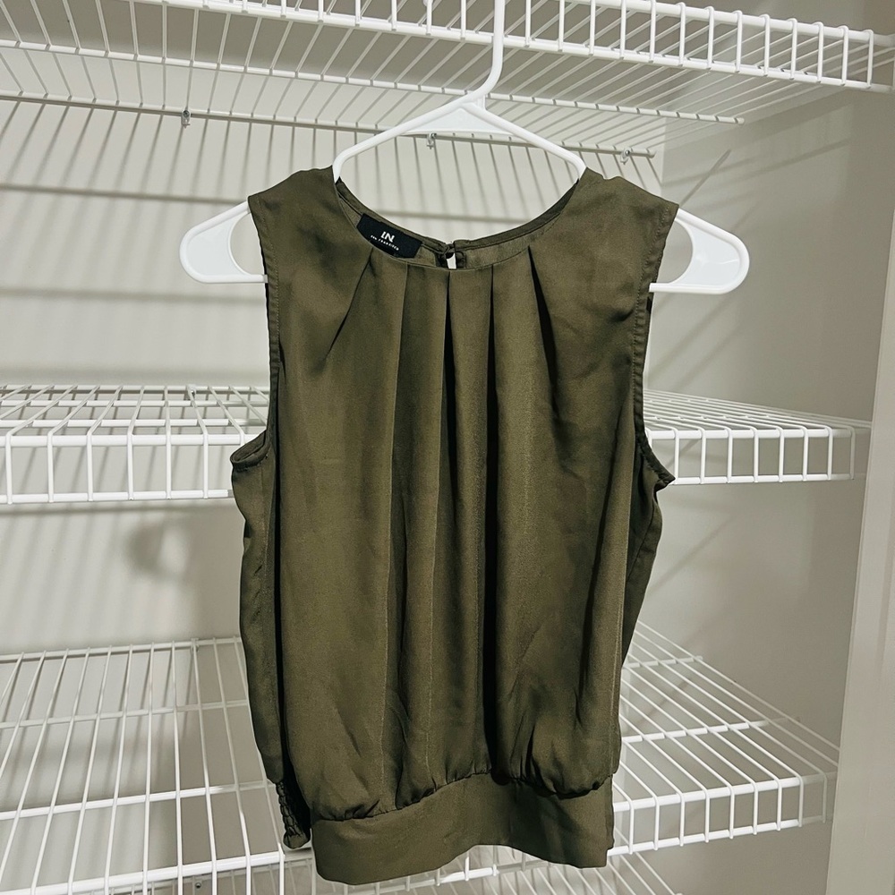 I.N. San Francisco Olive Green Pleated Blouse